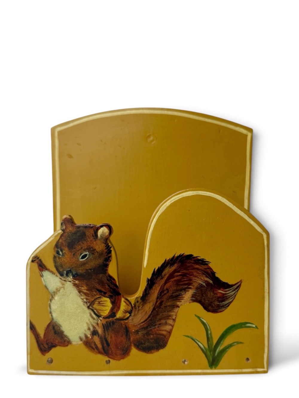 Vintage Squirrel Woodland Animal Hand Painted Wood Letter Mail Holder